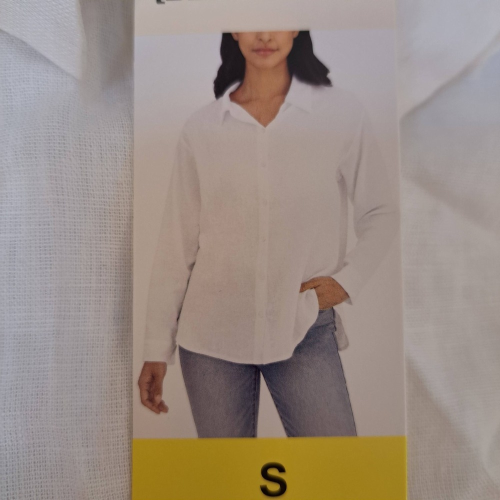 [BLANKNYC] Button Down Shirt Womens S White NWT Linen Blend Long Sleeve 1554-238